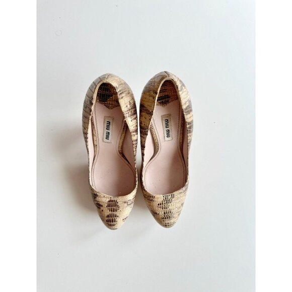 MIU MIU Beige Gold Brown Snakeskin Leather Round Toe Platform Pumps, Size 35.5 - Picture 2 of 16